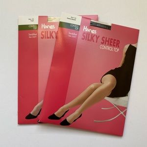 Hanes Silky Sheer Control Top Sandalfoot Pantyhose Pearl Barely Black CD‎